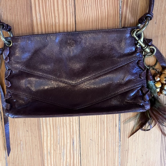 Via Spiga Leather Side Lace up Shoulder Bag with Feather Charm Detail - Picture 3 of 14